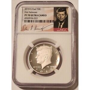 NGC 2019 S Clad Kennedy Half Dollar Proof PF70 UC Portrait Label First Releases